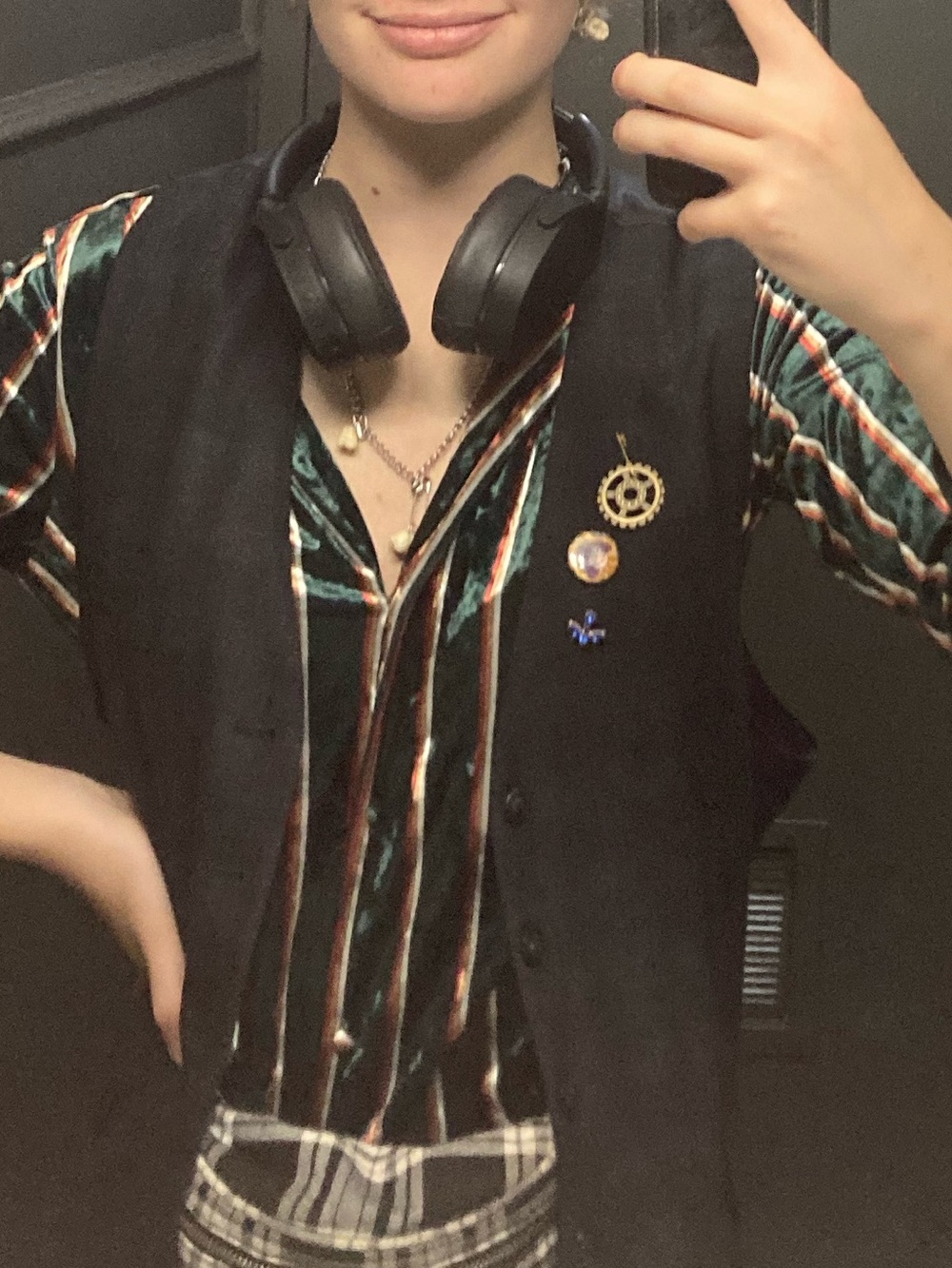 Forever 21 Green Velvet Striped Long Sleeve Shirt - Picture 4 of 5